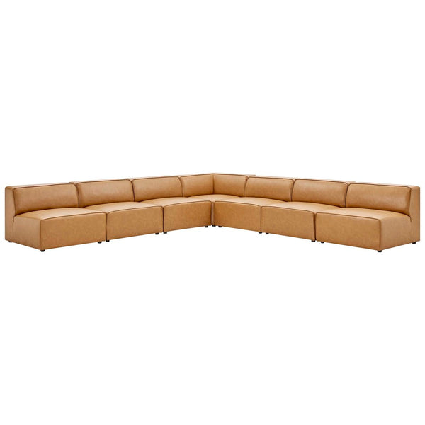 Modway Furniture Mingle 7-Piece Modular Vegan Leather Sectional Sofa - Stylish, Flexible Lounge for Modern Spaces Tan EEI-4797-TAN