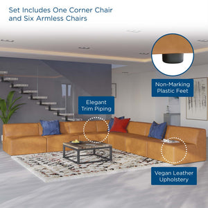 Modway Furniture Mingle 7-Piece Modular Vegan Leather Sectional Sofa - Stylish, Flexible Lounge for Modern Spaces Tan EEI-4797-TAN