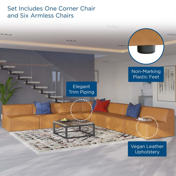 Modway Furniture Mingle 7-Piece Modular Vegan Leather Sectional Sofa - Stylish, Flexible Lounge for Modern Spaces Tan EEI-4797-TAN