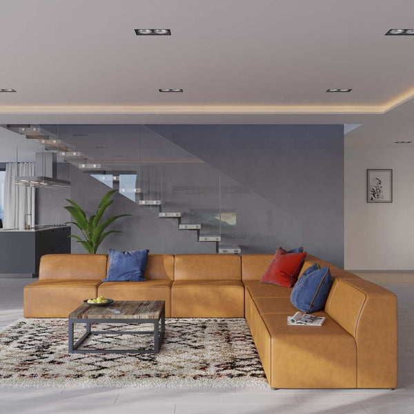 Modway Furniture Mingle 7-Piece Modular Vegan Leather Sectional Sofa - Stylish, Flexible Lounge for Modern Spaces Tan EEI-4797-TAN