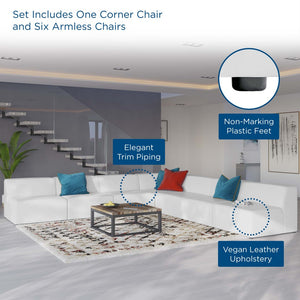 Modway Furniture Mingle 7-Piece Modular Vegan Leather Sectional Sofa - Stylish, Flexible Lounge for Modern Spaces White EEI-4797-WHI