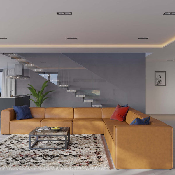 Modway Furniture Mingle 7-Piece Modular Vegan Leather Sectional Sofa Set for Modern Living Room Comfort & Style Tan EEI-4798-TAN