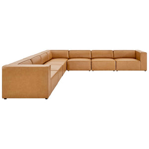 Modway Furniture Mingle 7-Piece Modular Vegan Leather Sectional Sofa Set for Modern Living Room Comfort & Style Tan EEI-4798-TAN