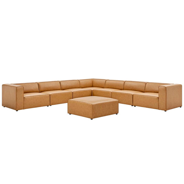 Modway Furniture Mingle 8-Piece Modular Vegan Leather Sectional Sofa Set – Stylish Comfort for Any Living Space EEI-4799-TAN