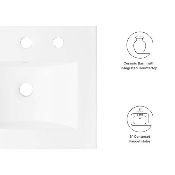 Modway Furniture Cayman 18" Contemporary Bathroom Sink - Sleek Rectangular Ceramic Design for Modern Spaces EEI-4836-WHI