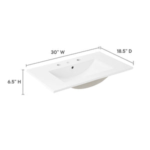Modway Furniture Cayman 30" Modern Bathroom Sink - Sleek Ceramic Design with Integrated Countertop & Easy Maintenance EEI-4837-WHI