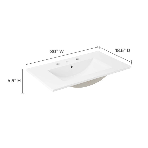 Modway Furniture Cayman 30" Modern Bathroom Sink - Sleek Ceramic Design with Integrated Countertop & Easy Maintenance EEI-4837-WHI