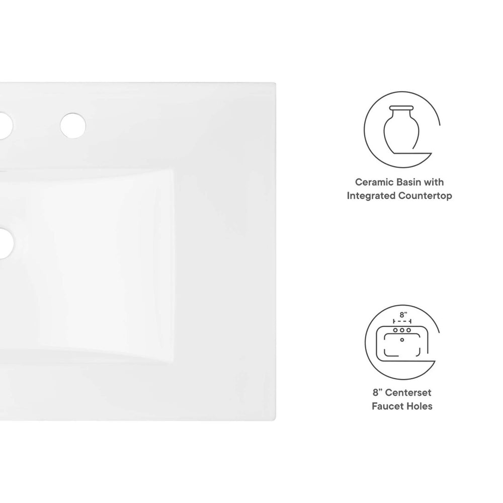 Modway Furniture Cayman 30" Modern Bathroom Sink - Sleek Ceramic Design with Integrated Countertop & Easy Maintenance EEI-4837-WHI