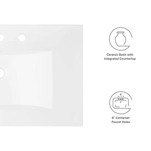 Modway Furniture Cayman 30" Modern Bathroom Sink - Sleek Ceramic Design with Integrated Countertop & Easy Maintenance EEI-4837-WHI