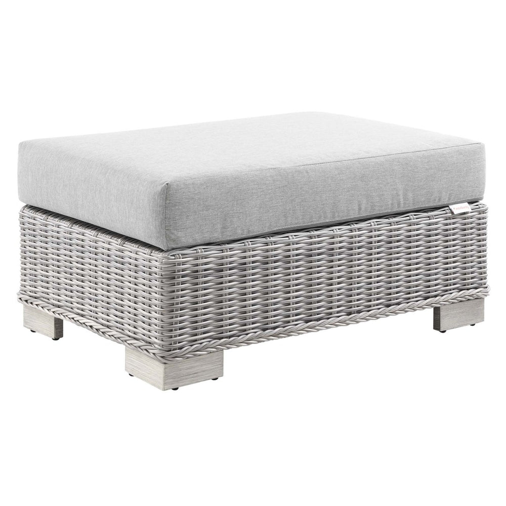 Modway Furniture Conway Outdoor Patio Wicker Rattan Ottoman - Durable, Weather-Resistant with Plush Cushion Seating Light Gray Gray EEI-4839-LGR-GRY
