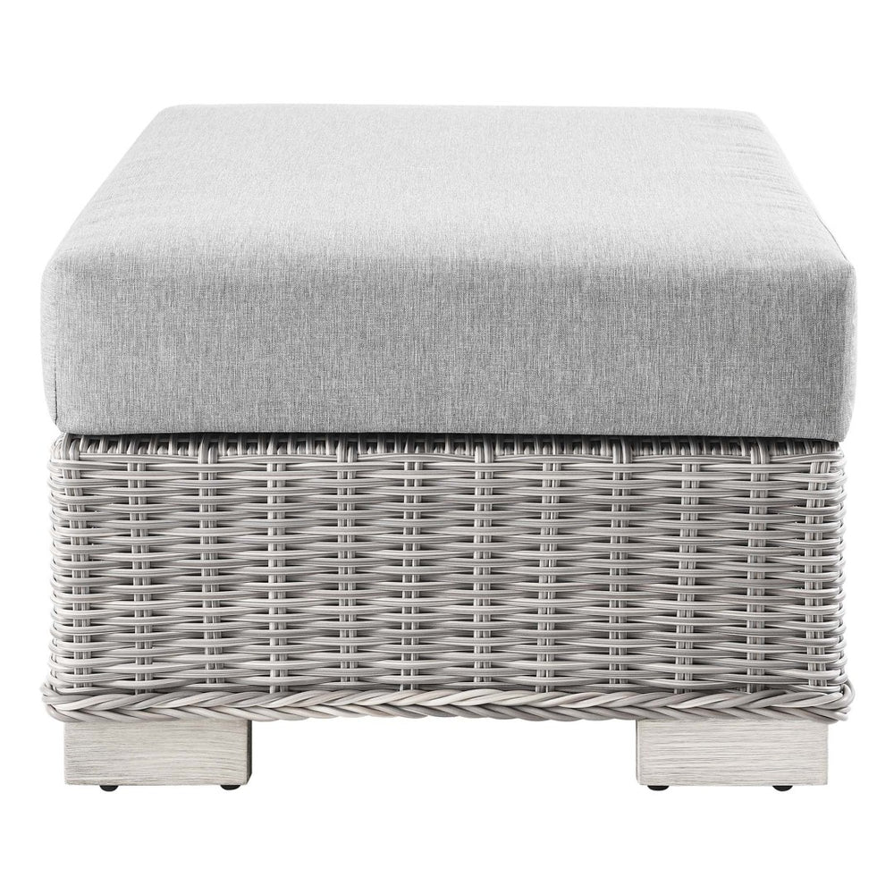 Modway Furniture Conway Outdoor Patio Wicker Rattan Ottoman - Durable, Weather-Resistant with Plush Cushion Seating Light Gray Gray EEI-4839-LGR-GRY