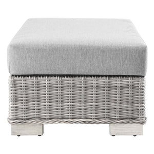 Modway Furniture Conway Outdoor Patio Wicker Rattan Ottoman - Durable, Weather-Resistant with Plush Cushion Seating Light Gray Gray EEI-4839-LGR-GRY
