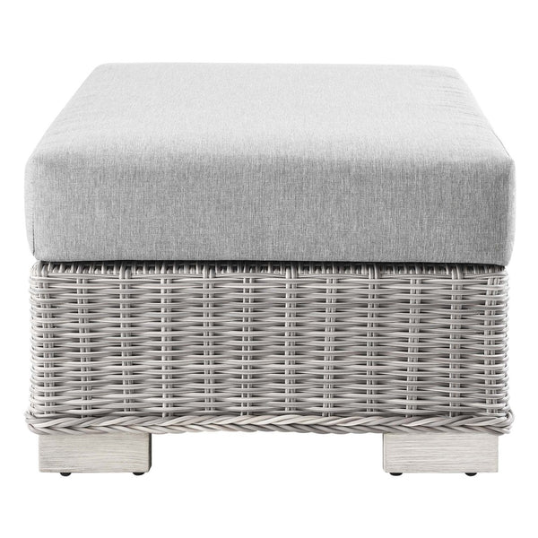Modway Furniture Conway Outdoor Patio Wicker Rattan Ottoman - Durable, Weather-Resistant with Plush Cushion Seating Light Gray Gray EEI-4839-LGR-GRY