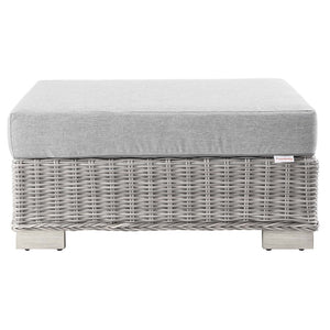 Modway Furniture Conway Outdoor Patio Wicker Rattan Ottoman - Durable, Weather-Resistant with Plush Cushion Seating Light Gray Gray EEI-4839-LGR-GRY
