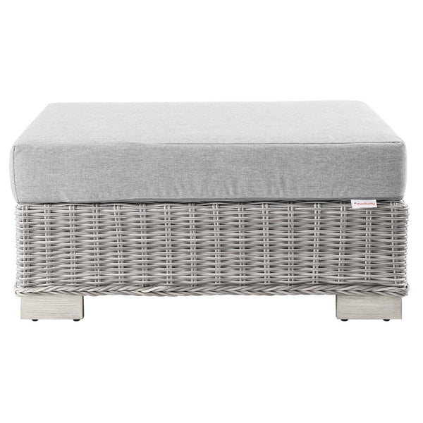 Modway Furniture Conway Outdoor Patio Wicker Rattan Ottoman - Durable, Weather-Resistant with Plush Cushion Seating Light Gray Gray EEI-4839-LGR-GRY