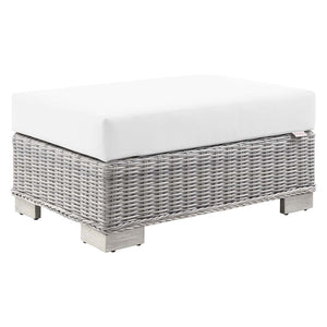 Modway Furniture Conway Outdoor Patio Wicker Rattan Ottoman - Durable, Weather-Resistant with Plush Cushion Seating Light Gray White EEI-4839-LGR-WHI