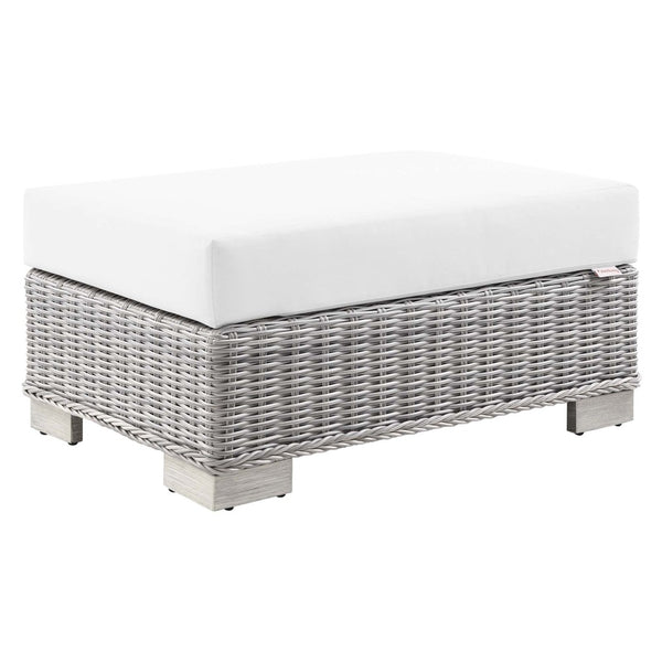 Modway Furniture Conway Outdoor Patio Wicker Rattan Ottoman - Durable, Weather-Resistant with Plush Cushion Seating Light Gray White EEI-4839-LGR-WHI