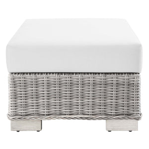 Modway Furniture Conway Outdoor Patio Wicker Rattan Ottoman - Durable, Weather-Resistant with Plush Cushion Seating Light Gray White EEI-4839-LGR-WHI