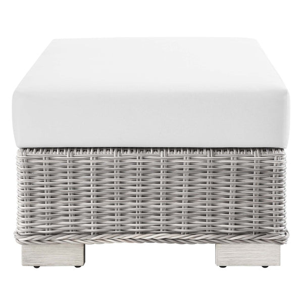 Modway Furniture Conway Outdoor Patio Wicker Rattan Ottoman - Durable, Weather-Resistant with Plush Cushion Seating Light Gray White EEI-4839-LGR-WHI
