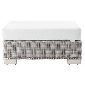 Modway Furniture Conway Outdoor Patio Wicker Rattan Ottoman - Durable, Weather-Resistant with Plush Cushion Seating Light Gray White EEI-4839-LGR-WHI