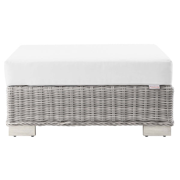 Modway Furniture Conway Outdoor Patio Wicker Rattan Ottoman - Durable, Weather-Resistant with Plush Cushion Seating Light Gray White EEI-4839-LGR-WHI