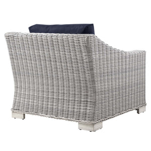 Modway Furniture Conway Outdoor Patio Wicker Rattan Armchair - Stylish, Comfortable, Weather-Resistant Seating Option Light Gray Navy EEI-4840-LGR-NAV