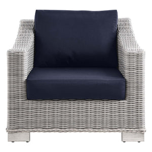 Modway Furniture Conway Outdoor Patio Wicker Rattan Armchair - Stylish, Comfortable, Weather-Resistant Seating Option Light Gray Navy EEI-4840-LGR-NAV
