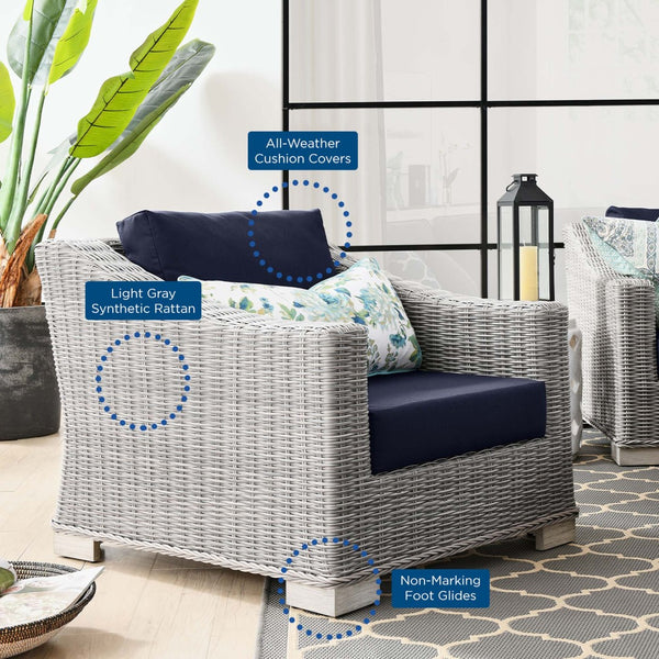 Modway Furniture Conway Outdoor Patio Wicker Rattan Armchair - Stylish, Comfortable, Weather-Resistant Seating Option Light Gray Navy EEI-4840-LGR-NAV