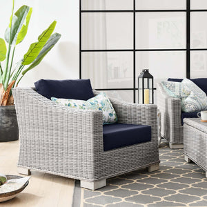 Modway Furniture Conway Outdoor Patio Wicker Rattan Armchair - Stylish, Comfortable, Weather-Resistant Seating Option Light Gray Navy EEI-4840-LGR-NAV