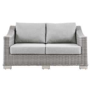 Modway Furniture Conway Outdoor Patio Wicker Rattan Loveseat - Weather-Resistant, Stylish Comfort for Any Space Light Gray Gray EEI-4841-LGR-GRY