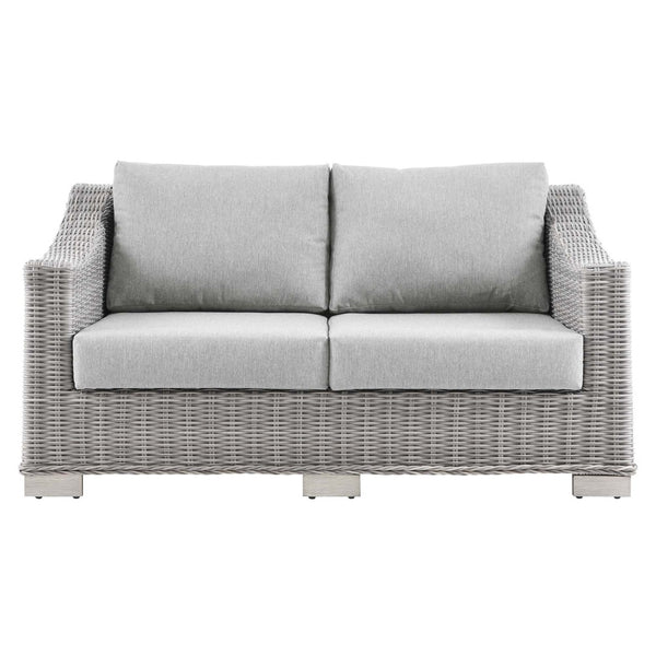 Modway Furniture Conway Outdoor Patio Wicker Rattan Loveseat - Weather-Resistant, Stylish Comfort for Any Space Light Gray Gray EEI-4841-LGR-GRY
