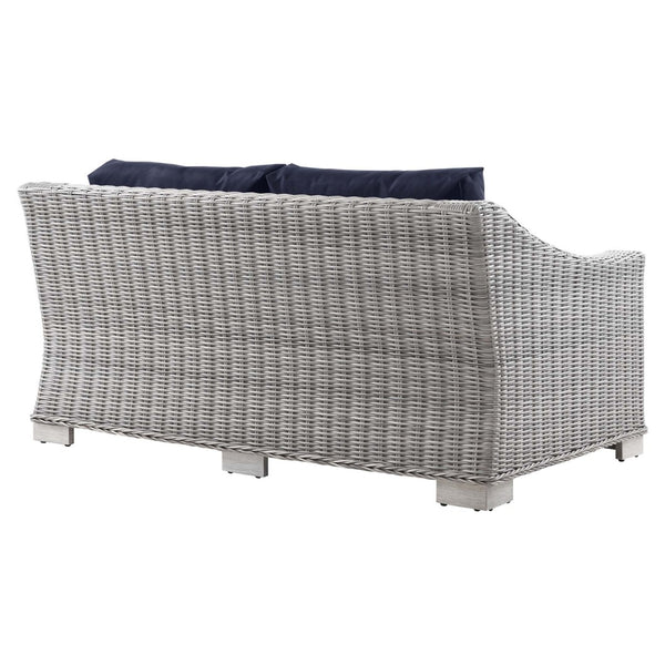 Modway Furniture Conway Outdoor Patio Wicker Rattan Loveseat - Weather-Resistant, Stylish Comfort for Any Space Light Gray Navy EEI-4841-LGR-NAV