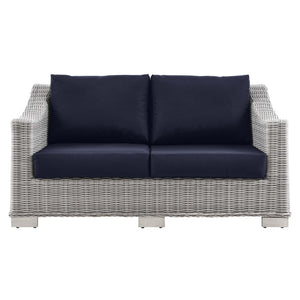 Modway Furniture Conway Outdoor Patio Wicker Rattan Loveseat - Weather-Resistant, Stylish Comfort for Any Space Light Gray Navy EEI-4841-LGR-NAV