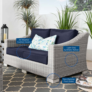 Modway Furniture Conway Outdoor Patio Wicker Rattan Loveseat - Weather-Resistant, Stylish Comfort for Any Space Light Gray Navy EEI-4841-LGR-NAV