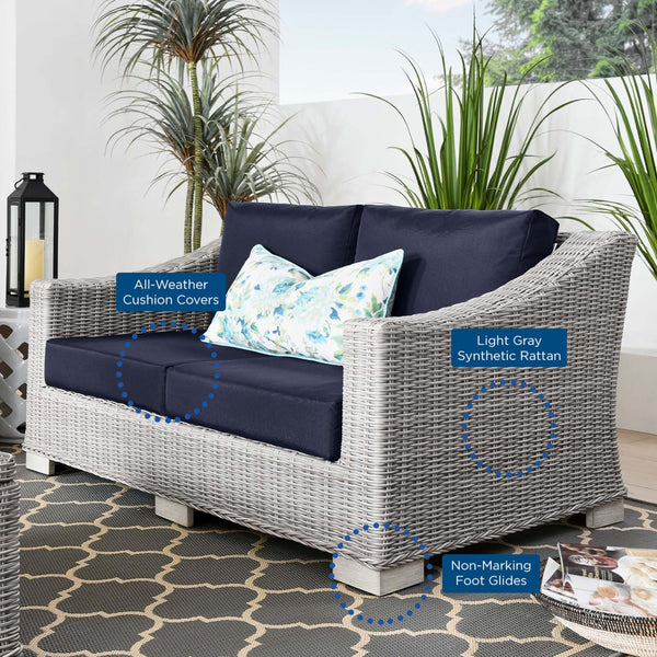 Modway Furniture Conway Outdoor Patio Wicker Rattan Loveseat - Weather-Resistant, Stylish Comfort for Any Space Light Gray Navy EEI-4841-LGR-NAV