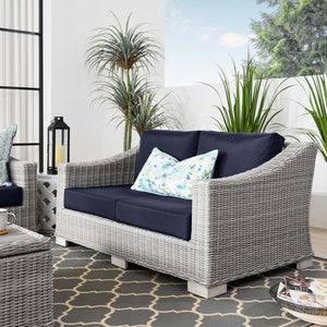 Modway Furniture Conway Outdoor Patio Wicker Rattan Loveseat - Weather-Resistant, Stylish Comfort for Any Space Light Gray Navy EEI-4841-LGR-NAV