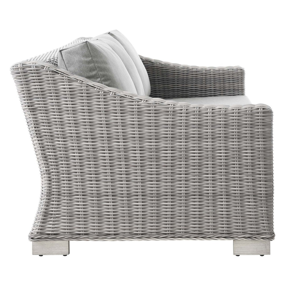 Modway Furniture Conway Outdoor Patio Wicker Rattan Sofa - Stylish, Durable Three-Seater for Ultimate Comfort & Relaxation Light Gray Gray EEI-4842-LGR-GRY