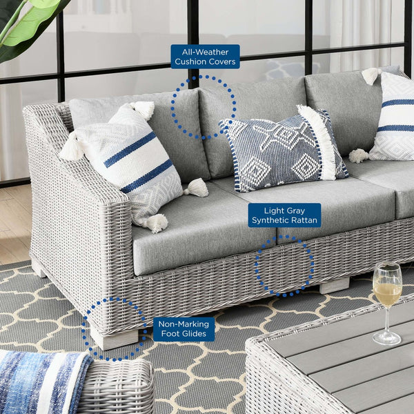 Modway Furniture Conway Outdoor Patio Wicker Rattan Sofa - Stylish, Durable Three-Seater for Ultimate Comfort & Relaxation Light Gray Gray EEI-4842-LGR-GRY