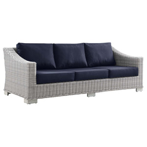 Modway Furniture Conway Outdoor Patio Wicker Rattan Sofa - Stylish, Durable Three-Seater for Ultimate Comfort & Relaxation Light Gray Navy EEI-4842-LGR-NAV