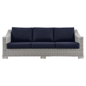 Modway Furniture Conway Outdoor Patio Wicker Rattan Sofa - Stylish, Durable Three-Seater for Ultimate Comfort & Relaxation Light Gray Navy EEI-4842-LGR-NAV