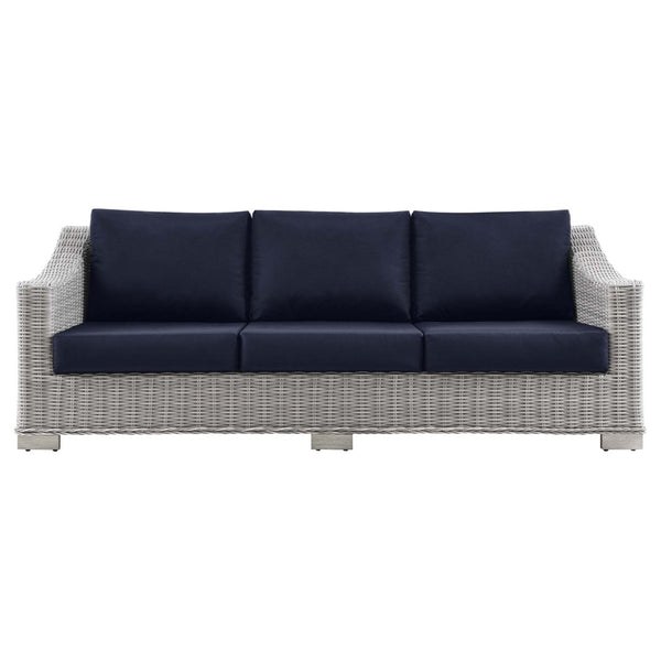 Modway Furniture Conway Outdoor Patio Wicker Rattan Sofa - Stylish, Durable Three-Seater for Ultimate Comfort & Relaxation Light Gray Navy EEI-4842-LGR-NAV