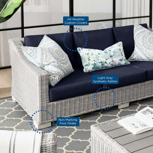 Modway Furniture Conway Outdoor Patio Wicker Rattan Sofa - Stylish, Durable Three-Seater for Ultimate Comfort & Relaxation Light Gray Navy EEI-4842-LGR-NAV