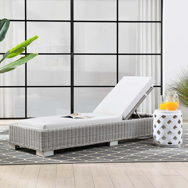 Modway Furniture Conway Outdoor Chaise Lounge - Stylish Adjustable Rattan Furniture for Patio, Poolside, & Balcony EEI-4843-LGR-WHI