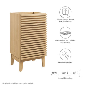 Modway Furniture Render 18" Bathroom Vanity Cabinet with Soft-Close Door - Stylish Mid-Century Modern Design Oak EEI-4849-OAK