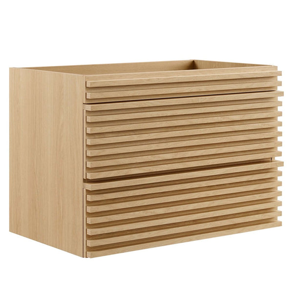 Modway Furniture Render 30" Wall-Mount Bathroom Vanity Cabinet - Mid-Century Modern Design with Ample Storage Solutions Oak EEI-4850-OAK