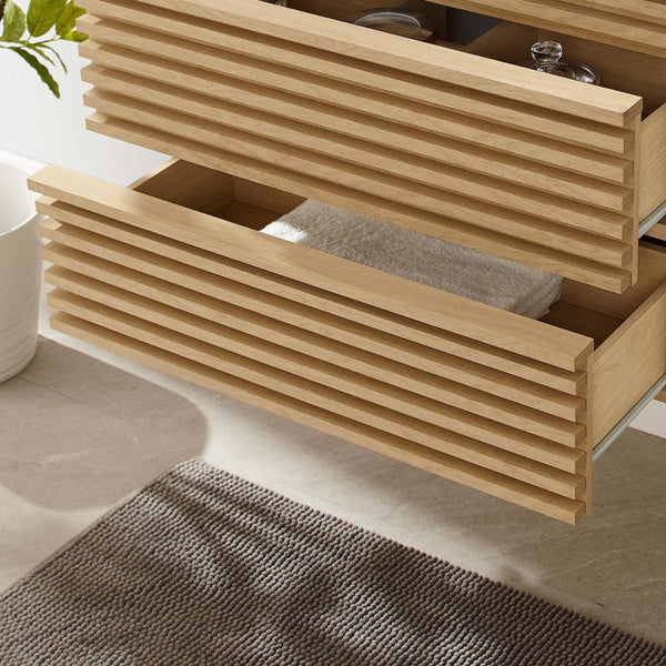 Modway Furniture Render 30" Wall-Mount Bathroom Vanity Cabinet - Mid-Century Modern Design with Ample Storage Solutions Oak EEI-4850-OAK