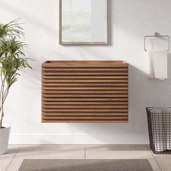 Modway Furniture Render 30" Wall-Mount Bathroom Vanity Cabinet - Mid-Century Modern Design with Ample Storage Solutions Walnut EEI-4850-WAL