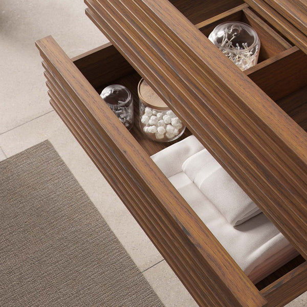 Modway Furniture Render 30" Wall-Mount Bathroom Vanity Cabinet - Mid-Century Modern Design with Ample Storage Solutions Walnut EEI-4850-WAL