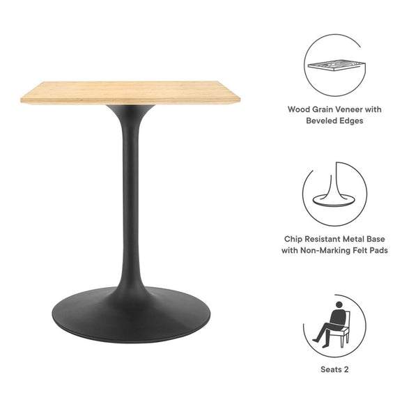 Modway Furniture Lippa 24" Square Dining Table - Modern Black Natural Design for Small Spaces & Multifunctional Use EEI-4864-BLK-NAT