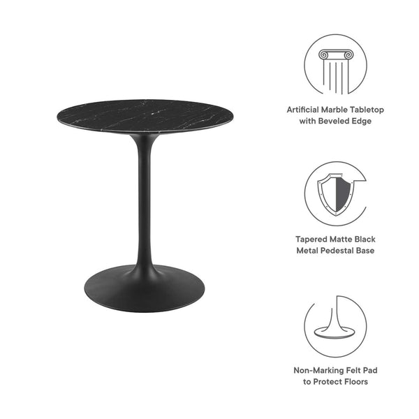 Modway Furniture Lippa 28" Round Faux Marble Dining Table - Modern Pedestal Design for Small Spaces & Stylish Dining EEI-4867-BLK-BLK